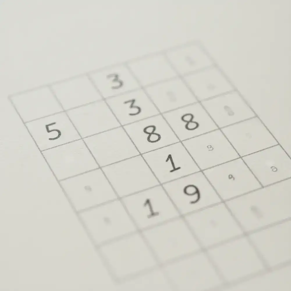 Detalle minimalista de una cuadrícula de Sudoku en desarrollo